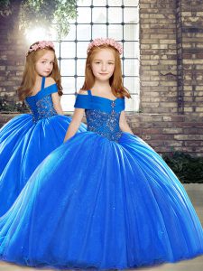 Royal Blue Sleeveless Beading Lace Up Little Girl Pageant Dress