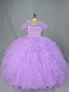 Smart Lavender Ball Gowns Sweetheart Sleeveless Organza Asymmetrical Side Zipper Beading and Ruffles Vestidos de Quinceanera