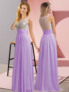 Elegant Floor Length Side Zipper Dama Dress Lavender for Wedding Party with Beading