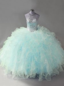 Adorable Tulle Sleeveless Floor Length Vestidos de Quinceanera and Beading and Ruffles