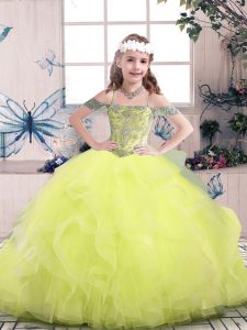 Exquisite Yellow Green Sleeveless Beading and Ruffles Floor Length Little Girl Pageant Dress