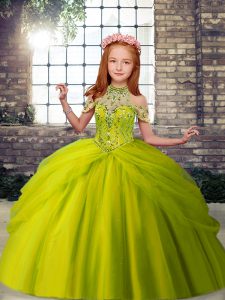 Dazzling Sleeveless Lace Up Floor Length Beading Girls Pageant Dresses