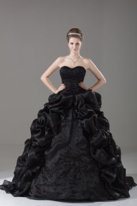 Black Quinceanera Gowns Sweetheart Sleeveless Brush Train Lace Up