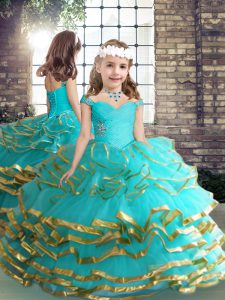 Fantastic Sleeveless Beading and Ruching Lace Up Pageant Dress for Womens