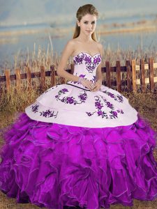 Sleeveless Embroidery and Ruffles and Bowknot Lace Up Ball Gown Prom Dress