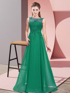 Dark Green Chiffon Zipper Dama Dress Sleeveless Floor Length Beading and Appliques