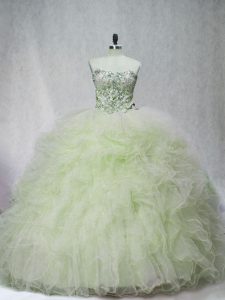 Top Selling Ball Gowns Sleeveless Yellow Green Sweet 16 Dress Brush Train Lace Up