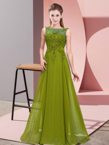 Chiffon Sleeveless Floor Length Quinceanera Dama Dress and Beading and Appliques