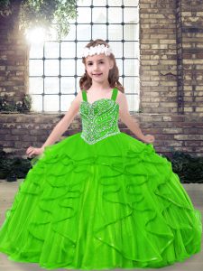 Straps Neckline Beading and Ruffles Girls Pageant Dresses Sleeveless Side Zipper