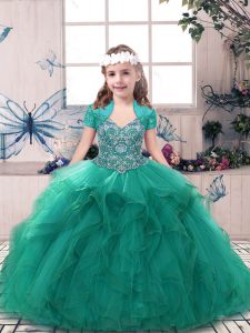 Straps Sleeveless Tulle Glitz Pageant Dress Beading Side Zipper