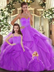 Sweetheart Sleeveless Lace Up 15th Birthday Dress Lilac Tulle