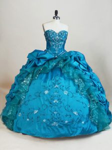 Teal Sleeveless Taffeta Lace Up Quinceanera Dresses for Sweet 16 and Quinceanera
