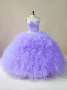 Affordable Floor Length Lace Up Quinceanera Gowns Lavender for Sweet 16 and Quinceanera with Beading and Ruffles