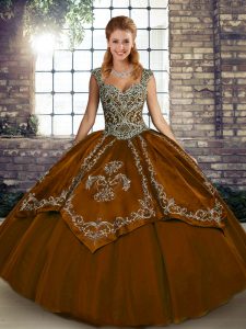 Floor Length Ball Gowns Sleeveless Brown Quinceanera Dress Lace Up