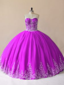 High Quality Floor Length Lace Up Ball Gown Prom Dress Purple for Sweet 16 and Quinceanera with Embroidery