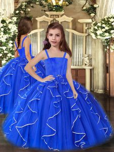 Custom Made Royal Blue Sleeveless Tulle Lace Up Little Girls Pageant Dress for Party and Sweet 16 and Wedding Party