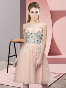 Dynamic Peach Lace Up Quinceanera Dama Dress Appliques Sleeveless Knee Length