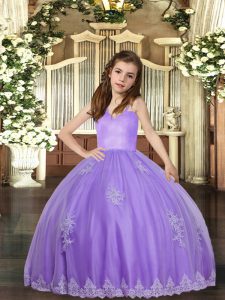 Lavender Straps Lace Up Appliques Little Girl Pageant Dress Sleeveless