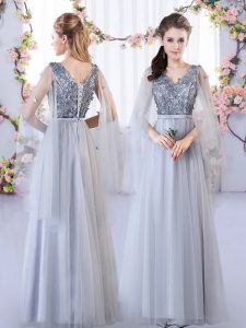 Glamorous Appliques Vestidos de Damas Grey Lace Up Sleeveless Floor Length