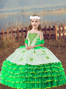 Green Ball Gowns Beading and Embroidery and Ruffled Layers Little Girl Pageant Dress Lace Up Organza Sleeveless Floor Length