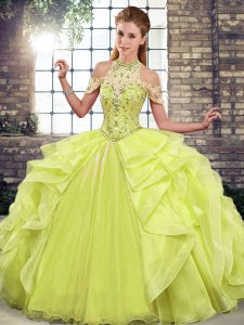 Organza Sleeveless Floor Length Quinceanera Dress and Beading and Ruffles