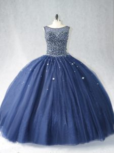 Fashionable Navy Blue Sleeveless Tulle Zipper Sweet 16 Dress for Sweet 16 and Quinceanera