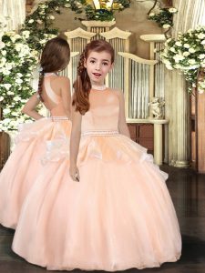 Stunning Organza Sleeveless Floor Length Child Pageant Dress and Beading