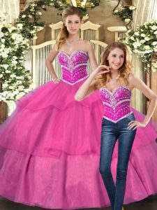 Colorful Floor Length Hot Pink Sweet 16 Quinceanera Dress Sweetheart Sleeveless Lace Up