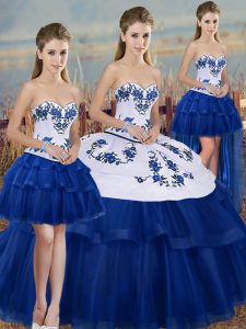 Tulle Sleeveless Floor Length Quinceanera Gown and Embroidery and Bowknot