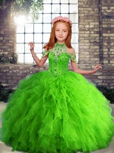 Tulle Halter Top Sleeveless Lace Up Beading and Ruffles Little Girls Pageant Gowns in