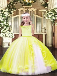 Excellent Sleeveless Zipper Floor Length Lace Kids Pageant Dress