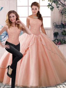 Super Tulle Sleeveless Quinceanera Gown Brush Train and Beading