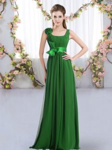 Chiffon Sleeveless Floor Length Dama Dress for Quinceanera and Belt and Hand Made Flower
