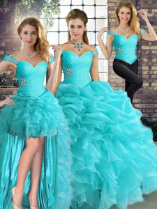 Sleeveless Lace Up Floor Length Beading and Ruffles and Pick Ups Vestidos de Quinceanera