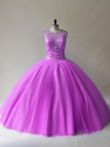 Latest Beading Quinceanera Gowns Lilac Lace Up Sleeveless Floor Length