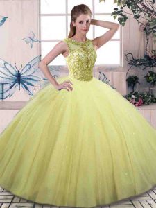 Scoop Sleeveless Tulle 15th Birthday Dress Beading Lace Up