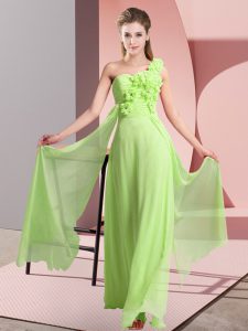 Best Yellow Green Lace Up One Shoulder Hand Made Flower Quinceanera Court of Honor Dress Chiffon Sleeveless