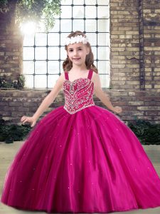 Best Beading Kids Formal Wear Fuchsia Lace Up Sleeveless Floor Length
