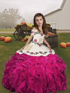 Custom Made Fuchsia Sleeveless Organza Lace Up Kids Pageant Dress for Party and Wedding Party