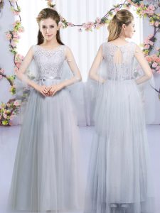 Sweet Grey Sleeveless Tulle Lace Up Quinceanera Dama Dress for Wedding Party