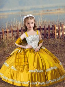 Custom Made Satin Sleeveless Floor Length Kids Pageant Dress and Beading and Embroidery