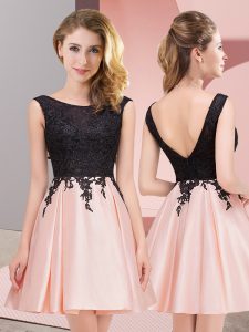 Fancy Scoop Sleeveless Zipper Damas Dress Pink Satin