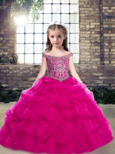 Fuchsia Sleeveless Beading and Pick Ups Floor Length Child Pageant Dress