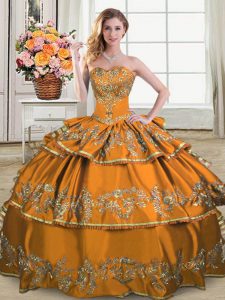 Brown Sleeveless Embroidery and Ruffled Layers Floor Length Quinceanera Gowns
