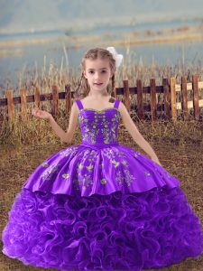 Cheap Embroidery Glitz Pageant Dress Lavender Lace Up Sleeveless Sweep Train