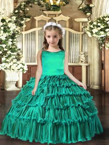 Turquoise Ball Gowns Ruffled Layers Girls Pageant Dresses Lace Up Sleeveless Floor Length