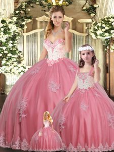Latest Ball Gowns Quinceanera Gown Watermelon Red Sweetheart Sleeveless Floor Length Lace Up