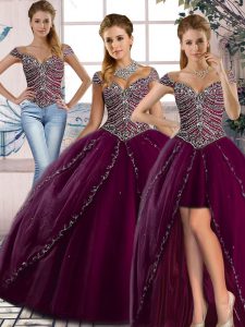 Purple Quinceanera Dress Sweetheart Cap Sleeves Brush Train Lace Up