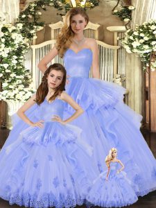 Lavender Sweetheart Lace Up Appliques and Ruffles Sweet 16 Dresses Sleeveless