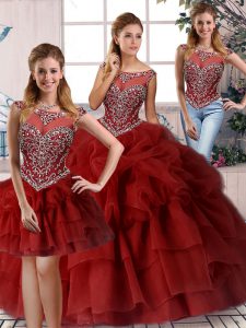 Elegant Wine Red Sleeveless Beading and Pick Ups Zipper Sweet 16 Quinceanera Dress